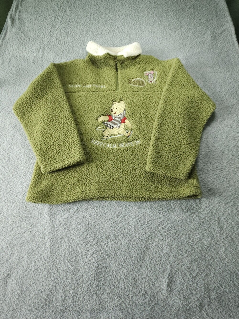 Disney Olive Green Sherpa Pullover with Winnie the Pooh Embroidery